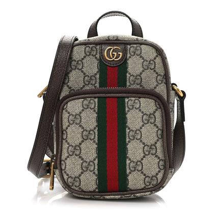 Gucci GG Supreme Monogram Web Mini Ophidia Double Zip Messenger Bag Beige New Acero 1 of 9