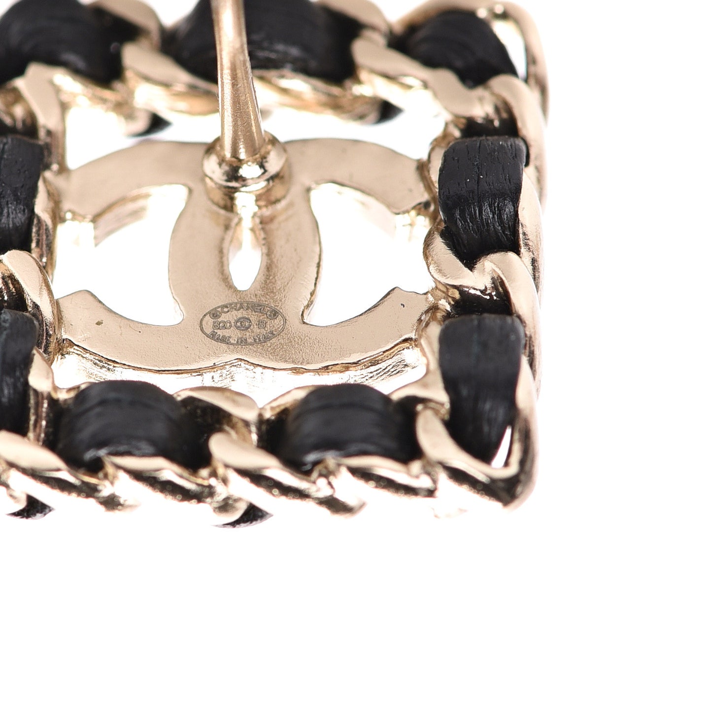 Crystal Lambskin Chain Sergeant Stud Earrings Black Gold