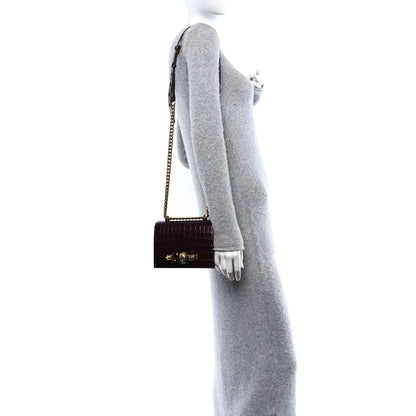Alexander McQueen Calfskin Crocodile Embossed Jeweled Shoulder Bag Burgundy 2 of 9