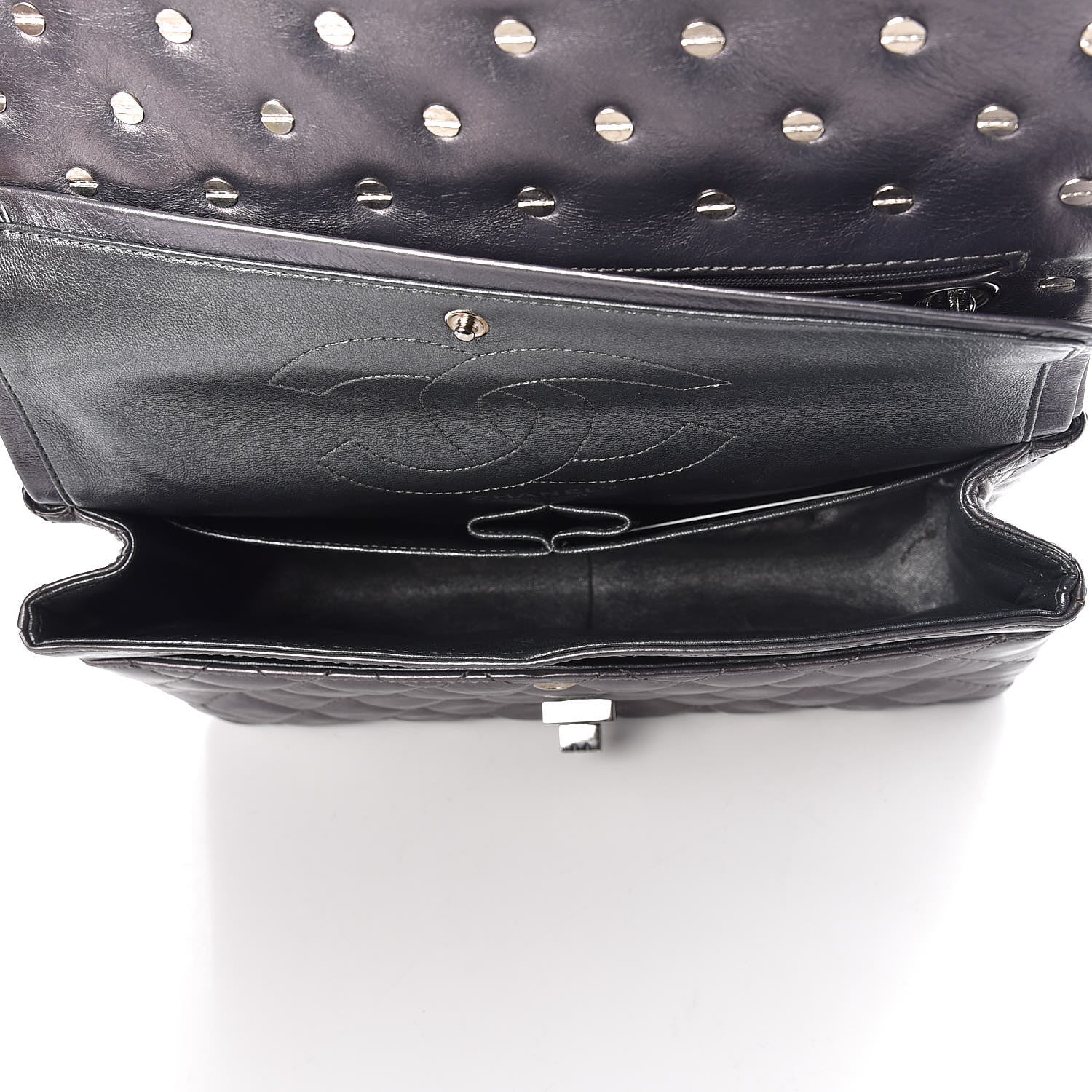 Chanel Metallic Aged Calfskin Quilted Studded 2.55 Reissue 226 Flap Dark Silver 5 of 7