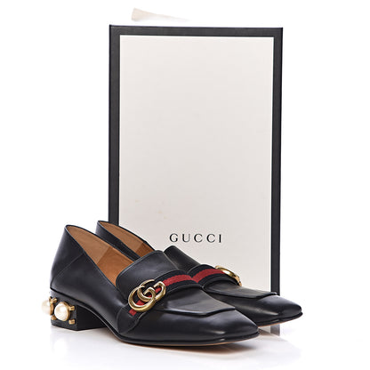 Gucci Betis Glamour Calfskin Web Pearl Embellished Peyton 35mm Loafer Pumps 39 Black 11 of 11