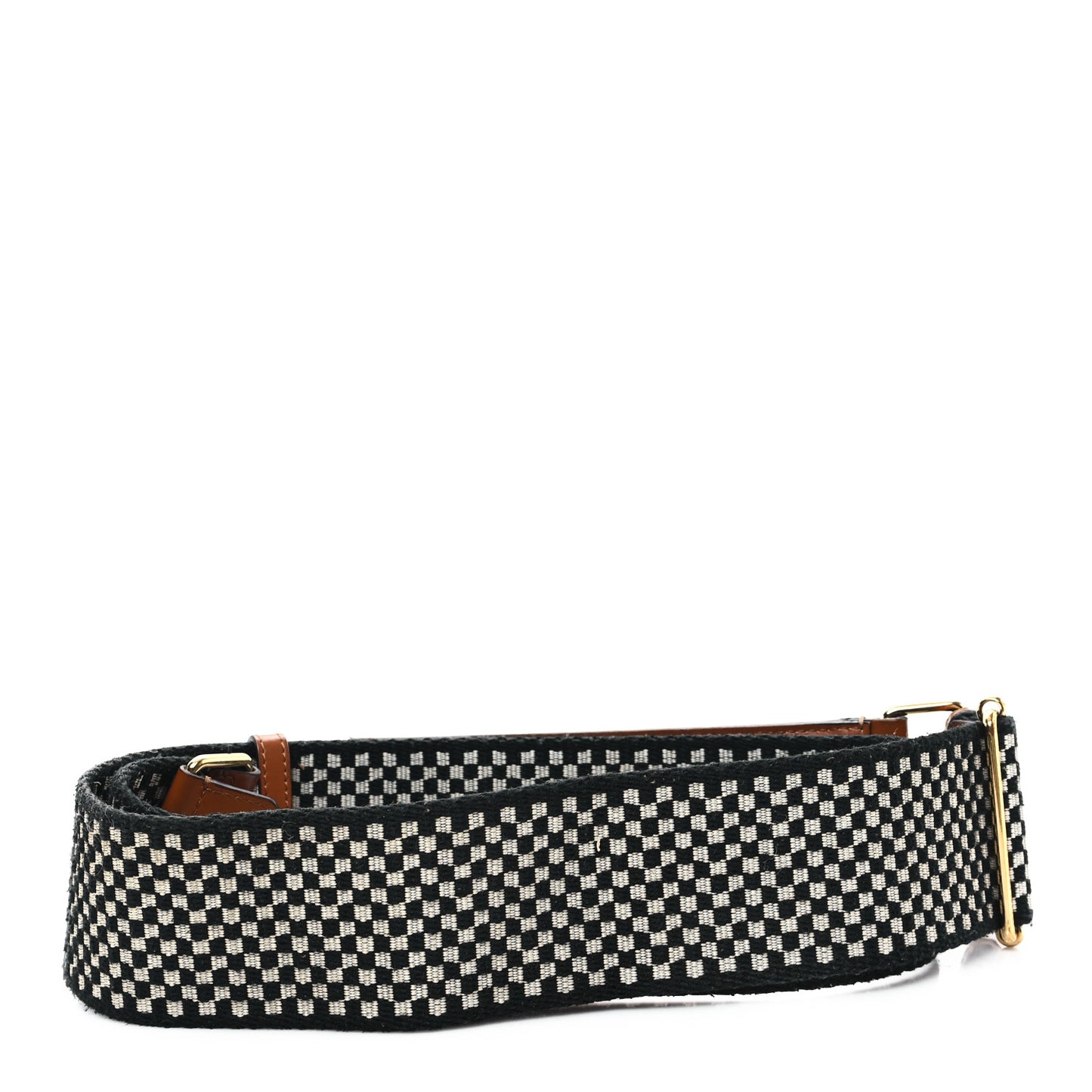 Ribbon Vitello King Logo Embossed Gingham Woven Adjustable Strap You Panna Black Cuoio