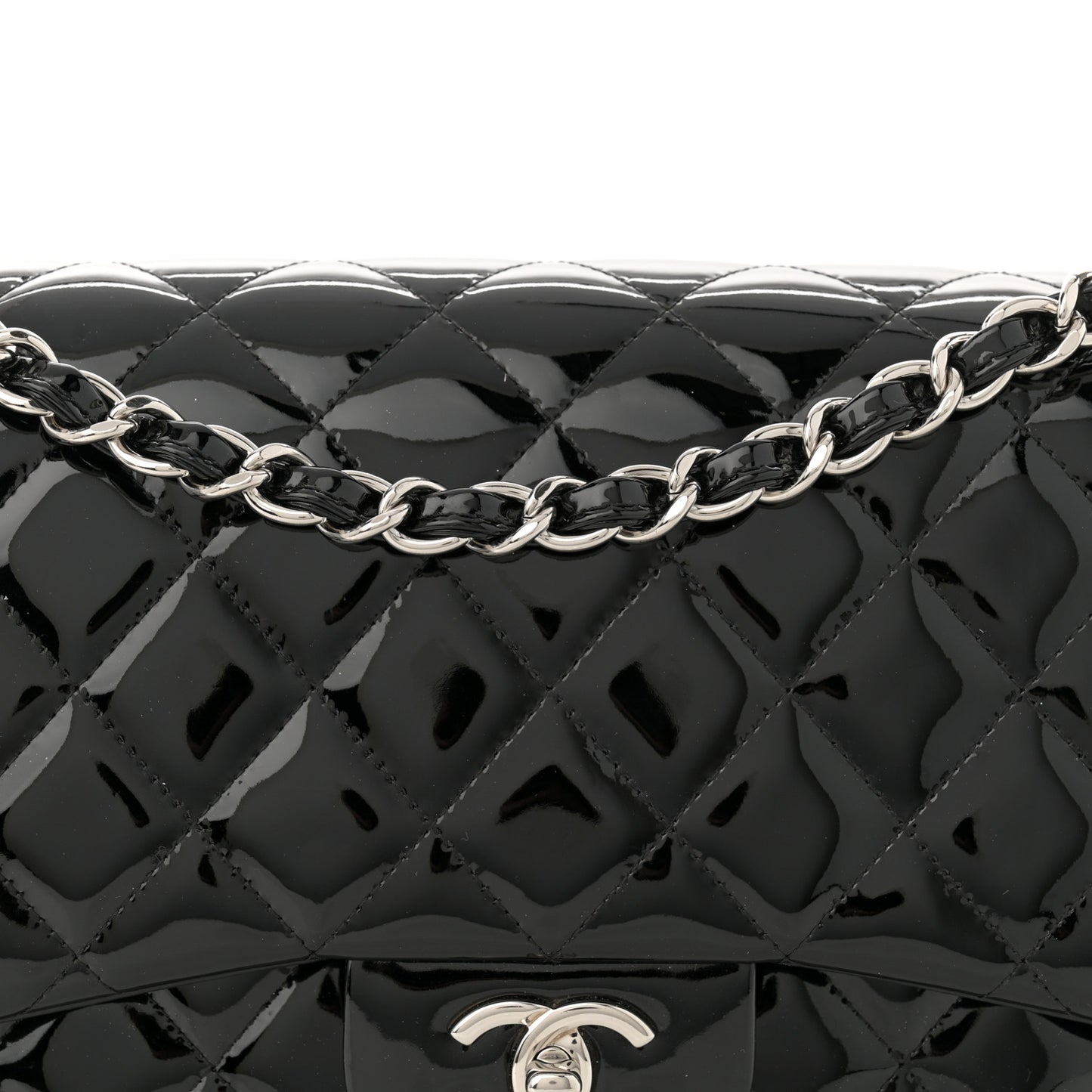 Patent Quilted Jumbo Double Flap Black