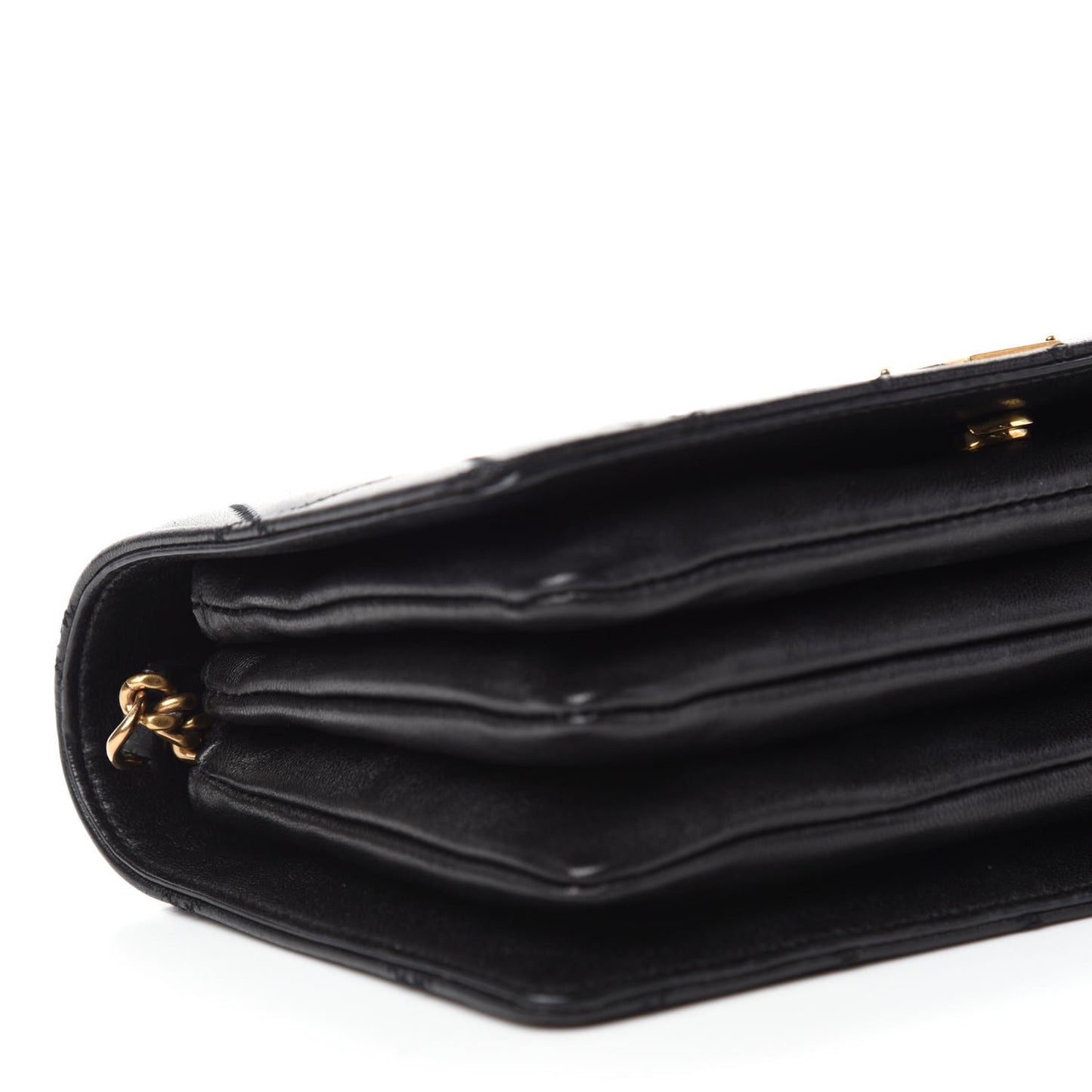 Lambskin Diamond Quilted Monogram Angie Chain Bag Black
