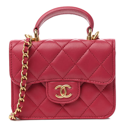 Chanel Lambskin Quilted Top Handle Flap Coin Purse With Chain Dark Pink 1 of 12