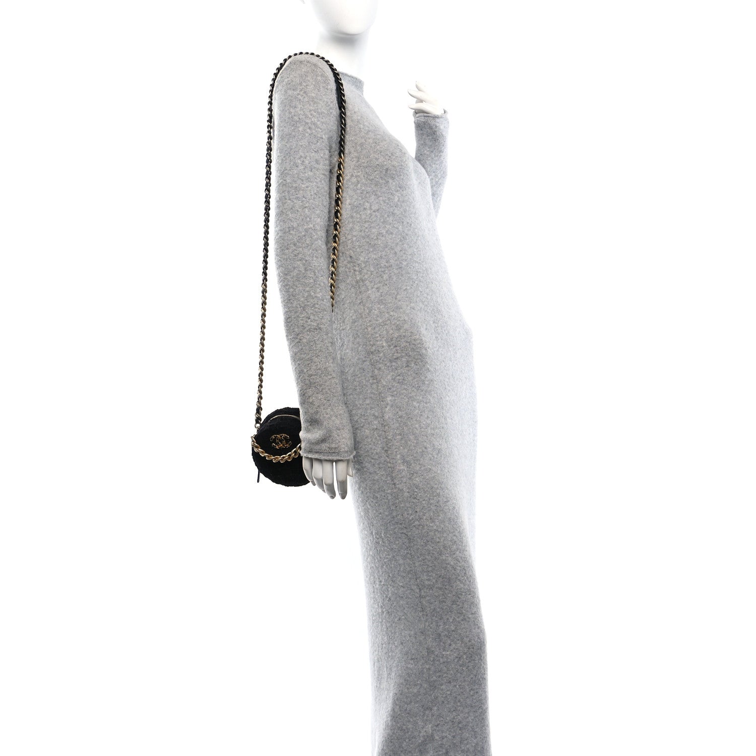 Chanel Tweed Quilted 19 Round Clutch With Chain Black 2 of 12