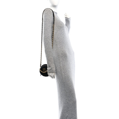 Chanel Tweed Quilted 19 Round Clutch With Chain Black 2 of 12