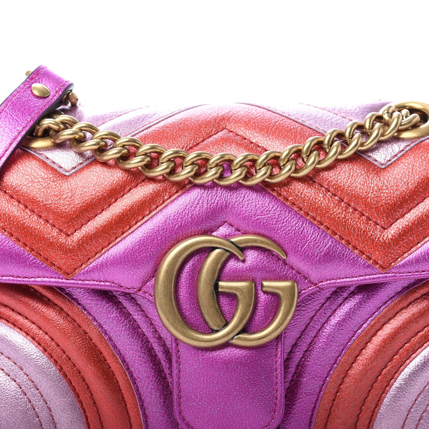Metallic Calfskin Matelasse Mini GG Marmont Shoulder Bag Fuchsia