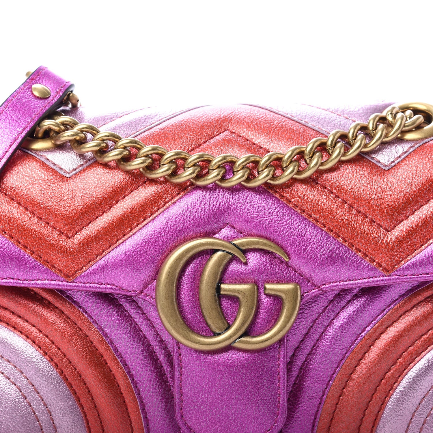 Gucci Metallic Calfskin Matelasse Mini GG Marmont Shoulder Bag Fuchsia 11 of 11