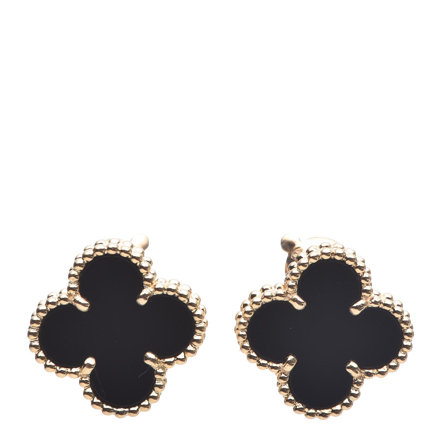 Van Cleef & Arpels 18K Yellow Gold Black Onyx Vintage Alhambra Earrings 1 of 4