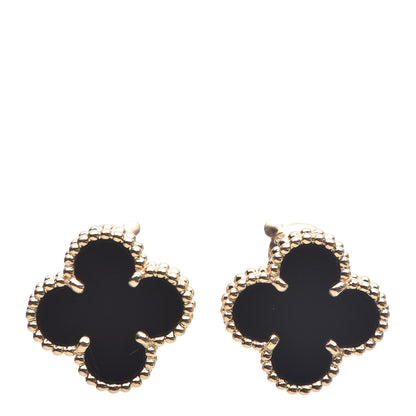Van Cleef & Arpels 18K Yellow Gold Black Onyx Vintage Alhambra Earrings 1 of 4