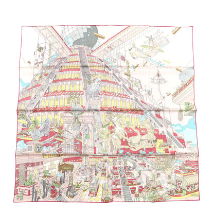 Hermes Silk La Legende Du Cheval A Plumes Scarf 90 Rose Pale Jaune Vif Turquoise 1 of 4