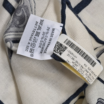 Hermes Cashmere Silk Chorus Stellarum Shawl 140 Blanc Marine Beige Rose 3 of 7