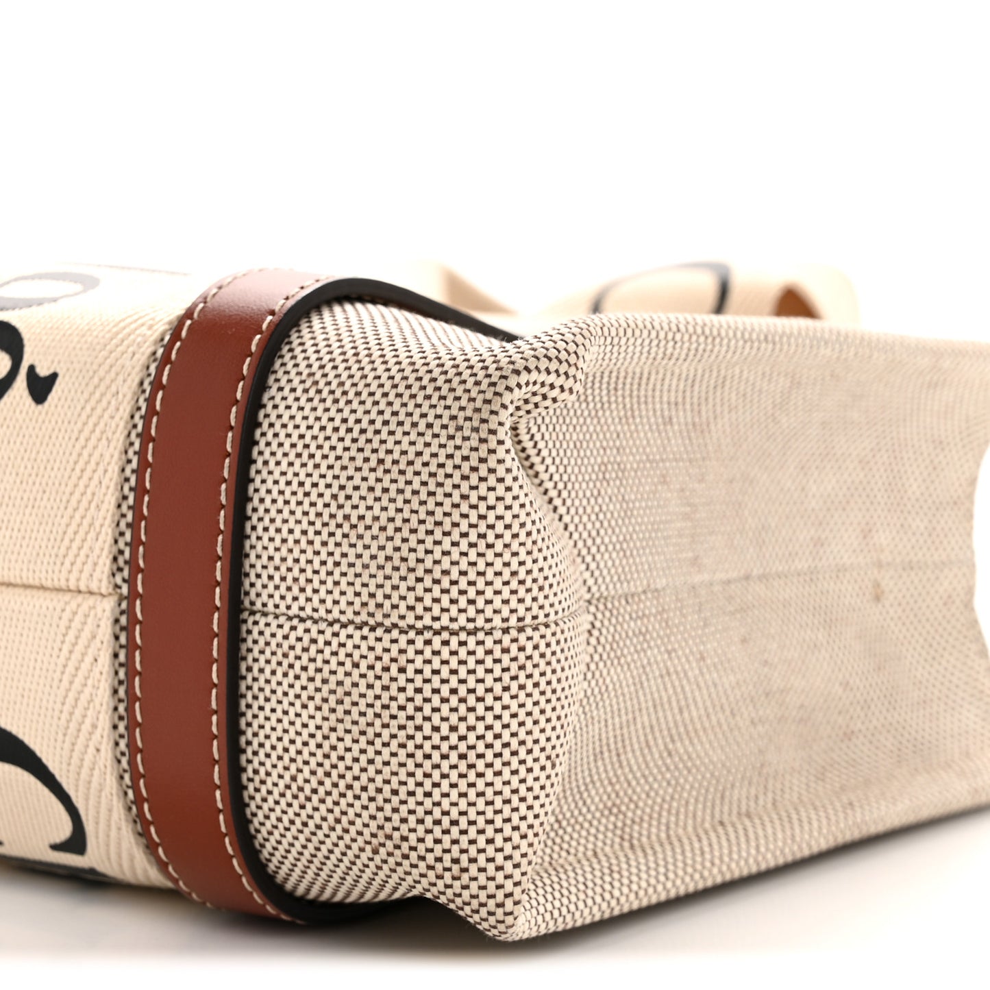 Cotton Calfskin Small Woody Ribbon Tote With Strap White Brown