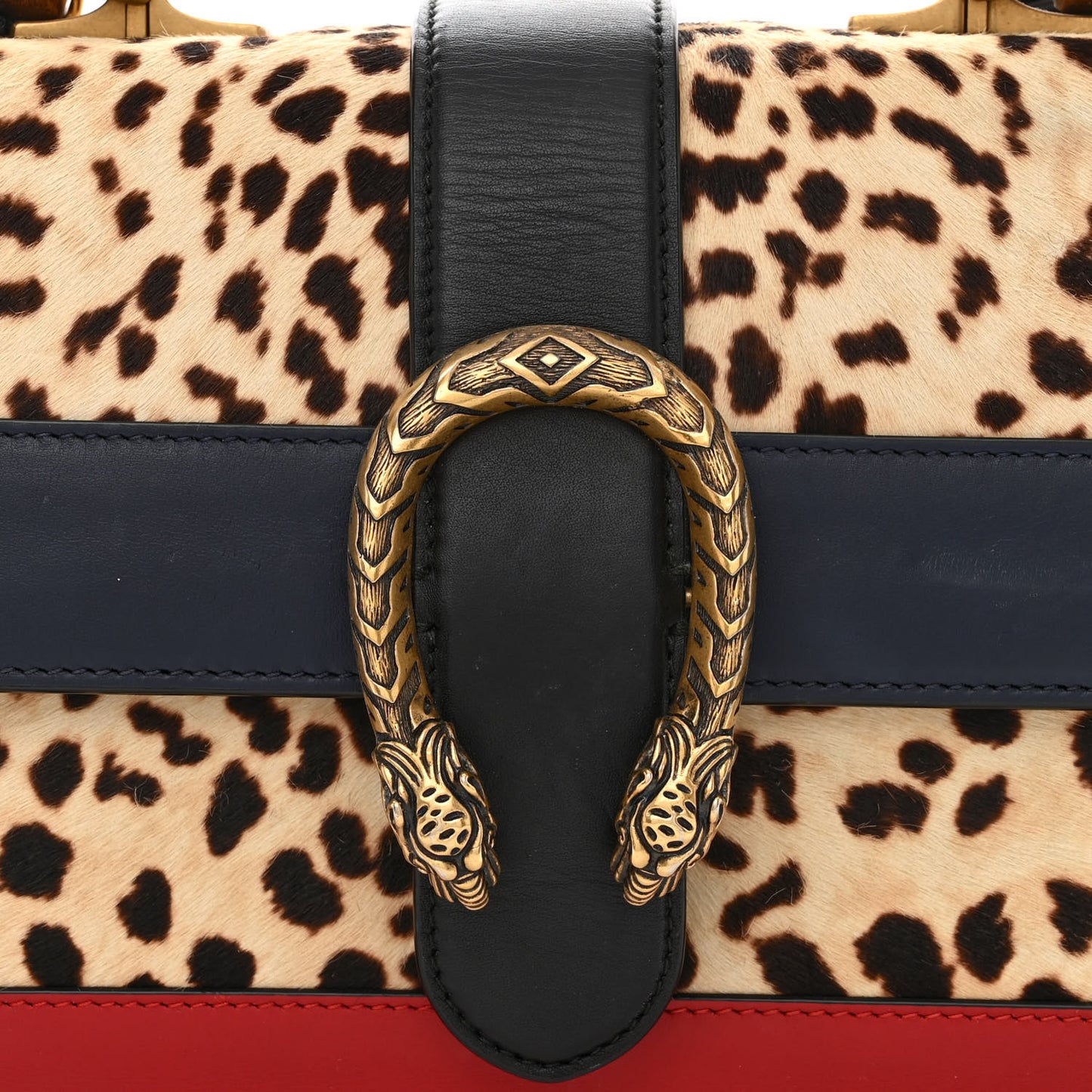 Calf Hair Calfskin Bamboo Web Leopard Print Medium Dionysus Top Handle Bag Natural Blue Agata Hibiscus Red