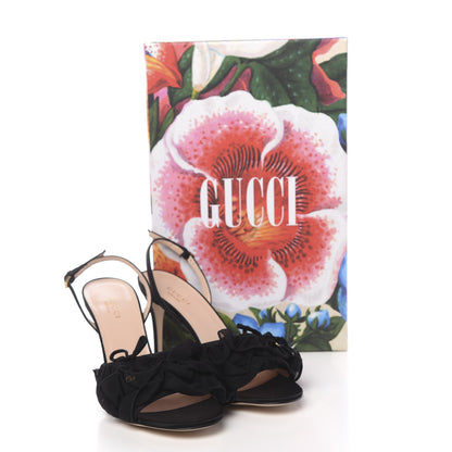 Gucci Tulle Ruffle Mid Heel Slingback Sandals 37 Black 9 of 9