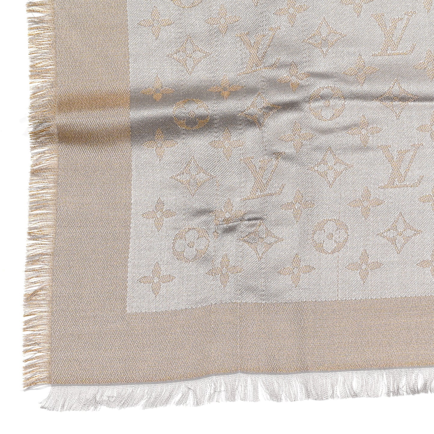 Silk Lurex Wool Monogram Shine Shawl Greige