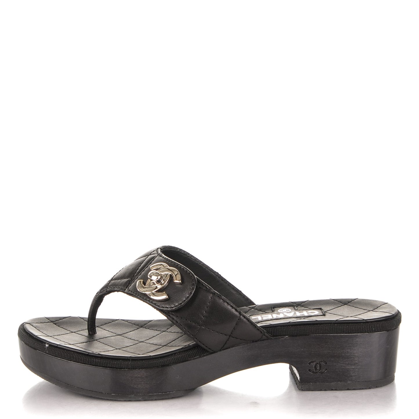 Lambskin Quilted CC Turnlock Sandals 36 Black
