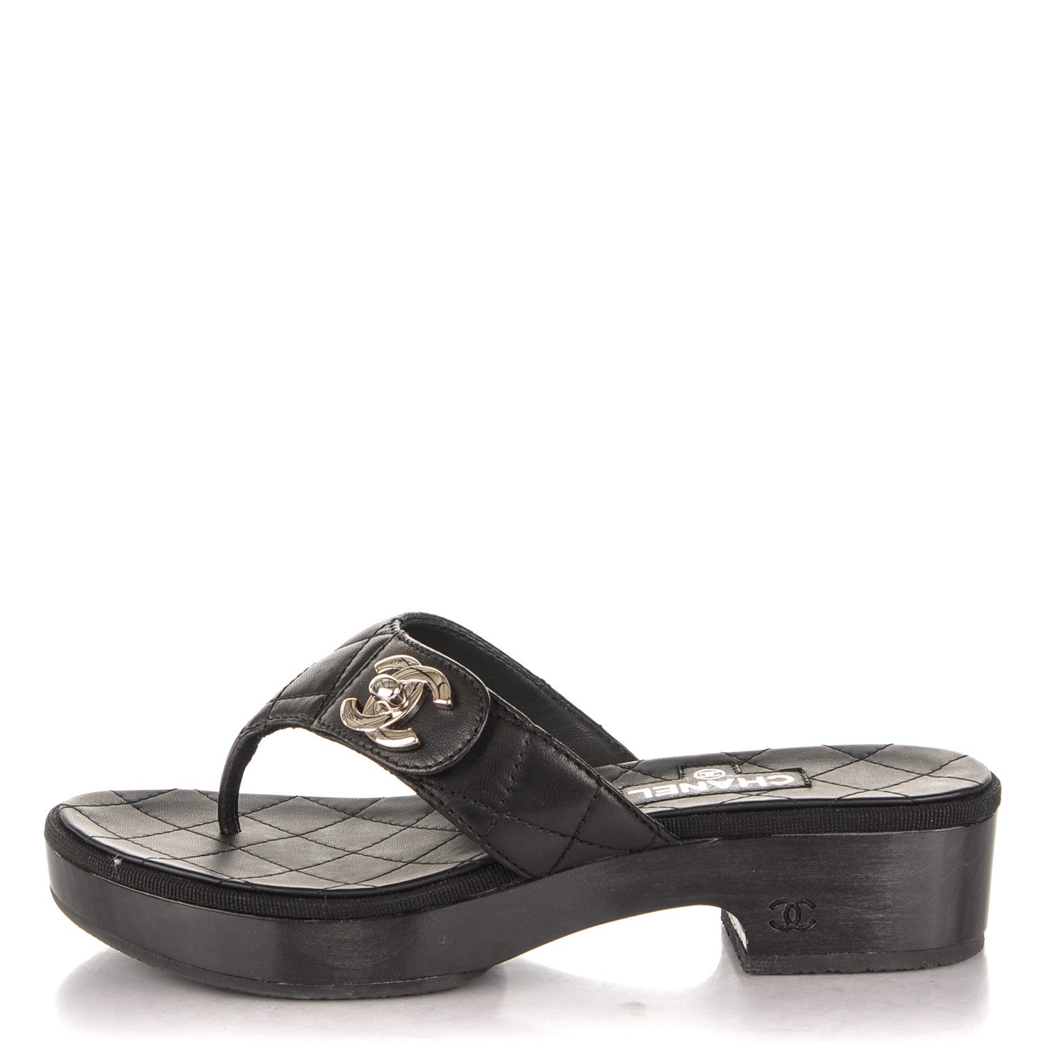Chanel Lambskin Quilted CC Turnlock Sandals 36 Black 1 of 6