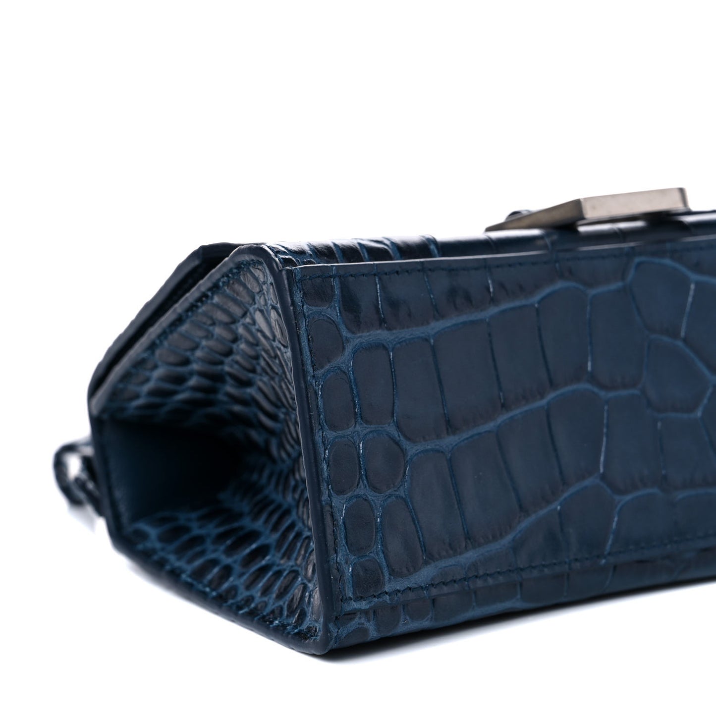 Shiny Calfskin Crocodile Embossed Hourglass Top Handle Bag XS Denim Blue