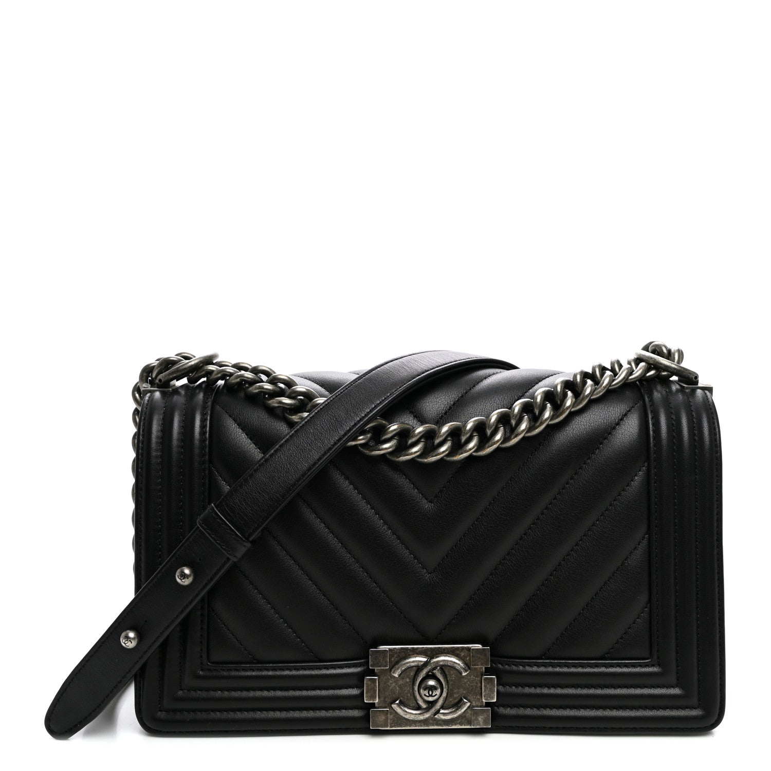 Chanel Calfskin Chevron Quilted Medium Boy Flap Black 1 of 10