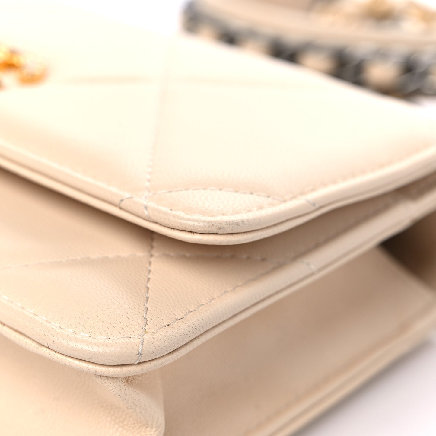 Lambskin Quilted Chanel 19 Wallet On Chain WOC Beige