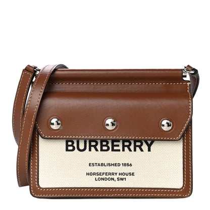 Burberry Smooth Calfskin Canvas Horseferry Print Mini Title Bag with Pocket Natural Malt Brown 1 of 10