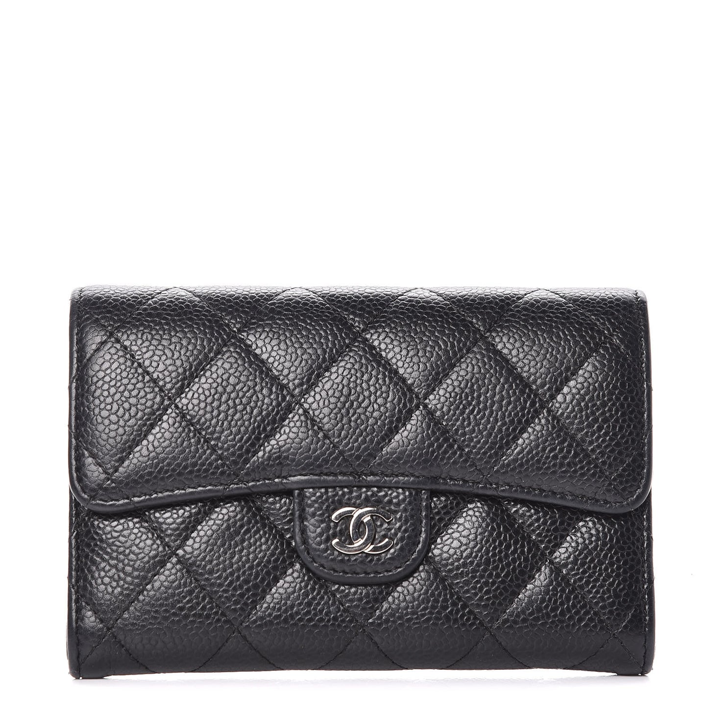 Caviar Quilted Small Flap Wallet Black