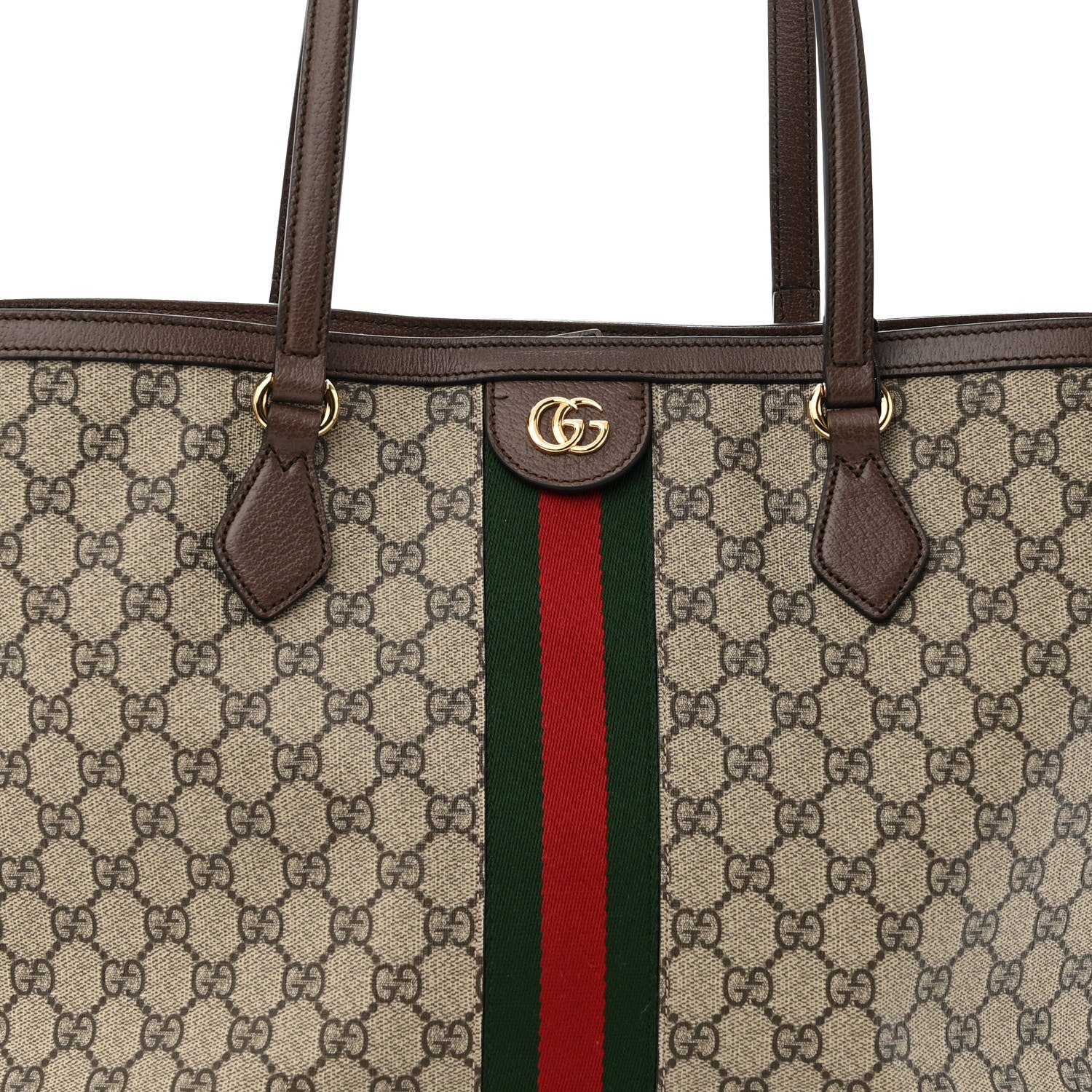 Gucci GG Supreme Monogram Textured Calfskin Web Medium Ophidia Shopping Tote Beige Ebony New Acero 7 of 9
