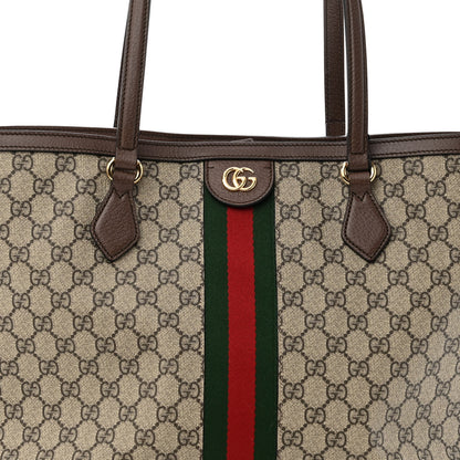 Gucci GG Supreme Monogram Textured Calfskin Web Medium Ophidia Shopping Tote Beige Ebony New Acero 7 of 9
