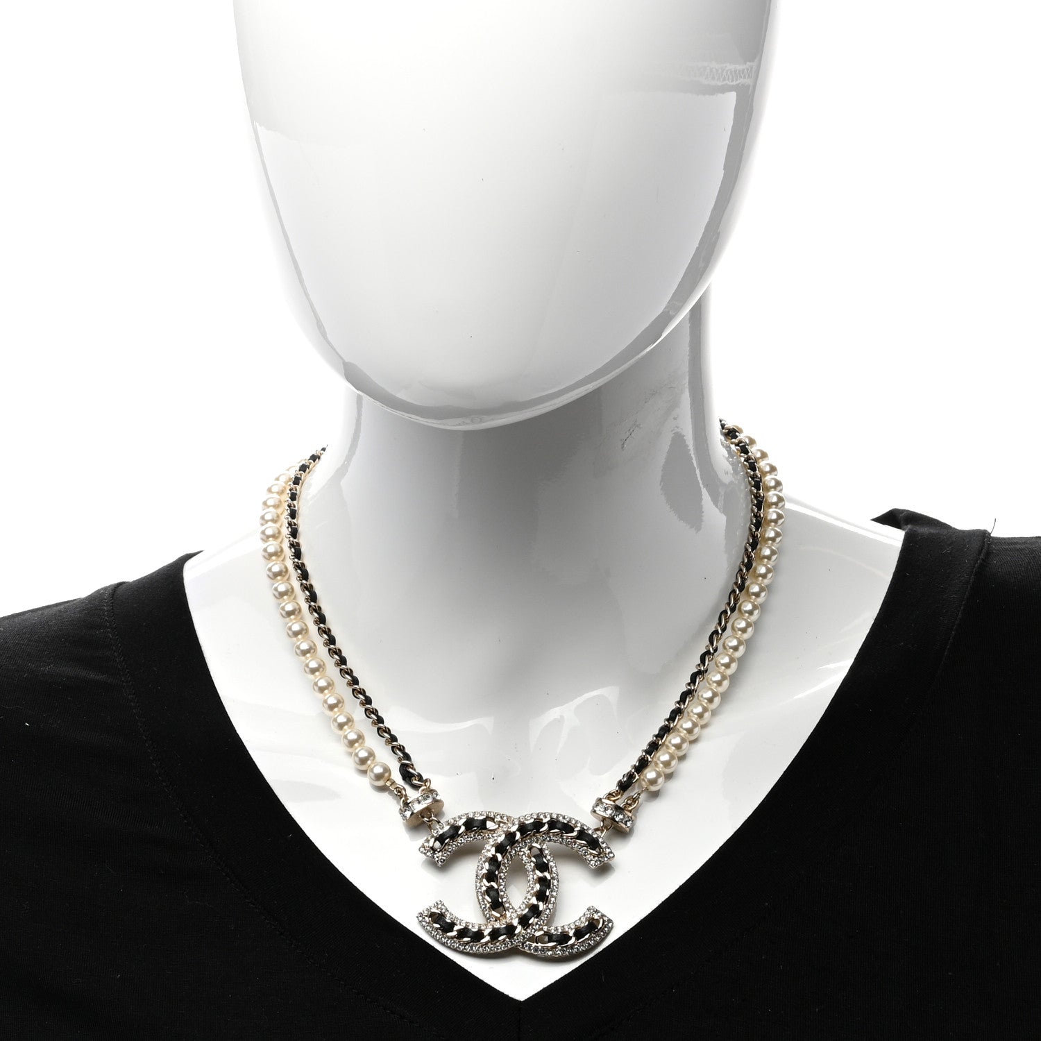 Chanel Crystal Pearl Lambskin CC Chain Choker Gold Black 2 of 4