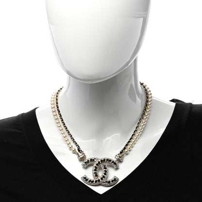 Chanel Crystal Pearl Lambskin CC Chain Choker Gold Black 2 of 4