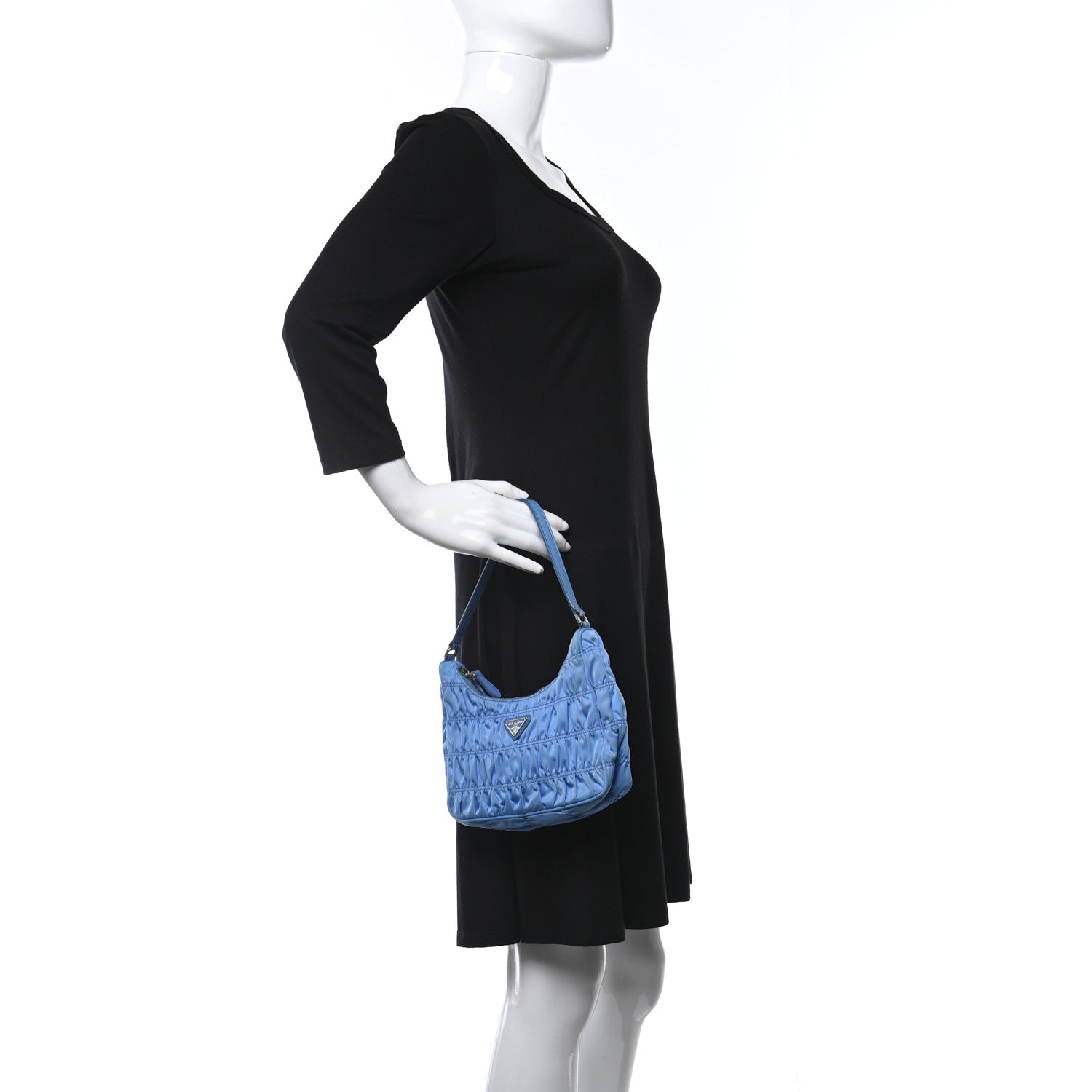 Prada Tessuto Nylon Gaufre Shoulder Bag Light Blue 2 of 11