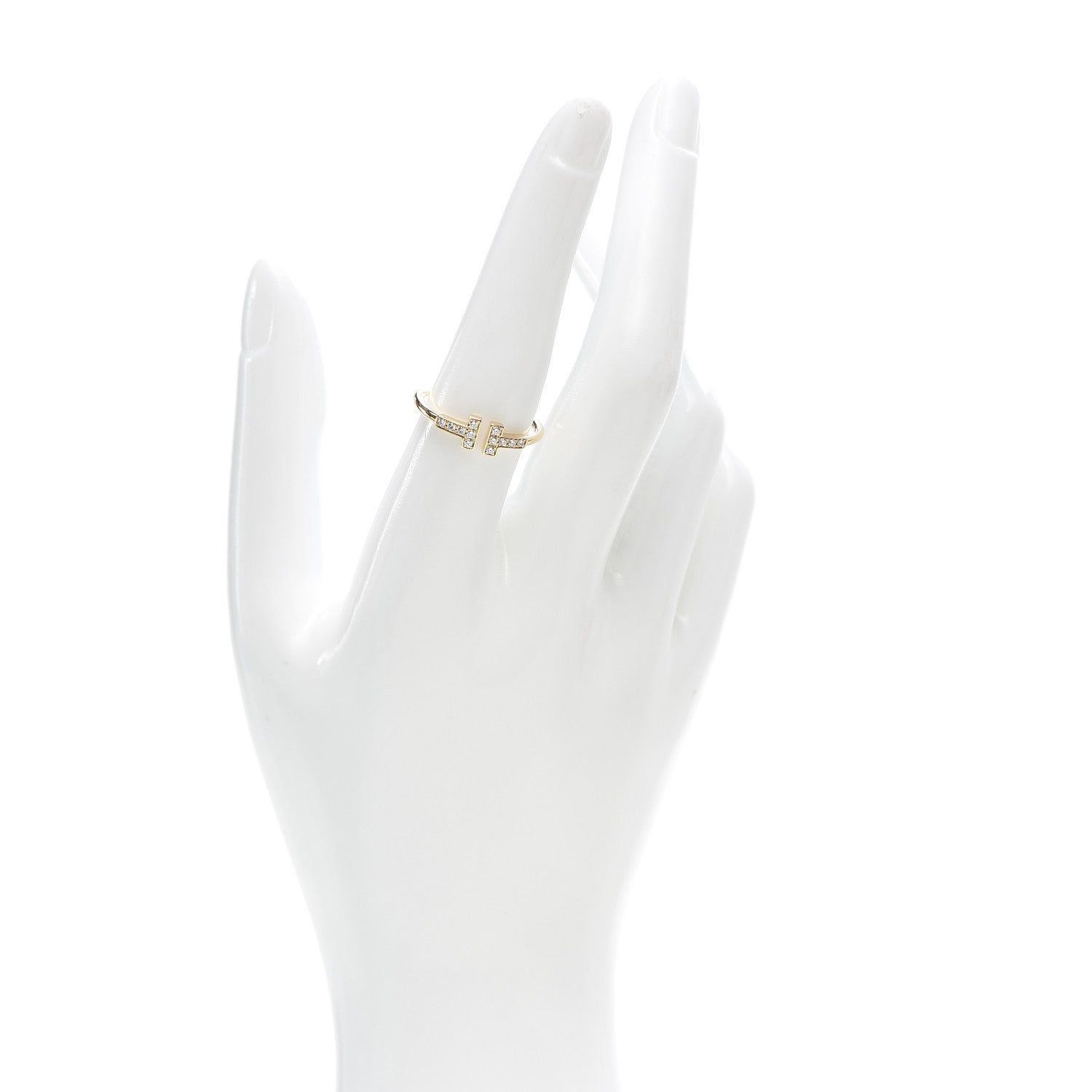 Tiffany 18K Yellow Gold Diamond T Wire Ring 57 8 2 of 6