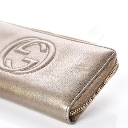 Gucci Metallic Pebbled Calfskin Soho Zip Around Wallet Golden Beige 9 of 9