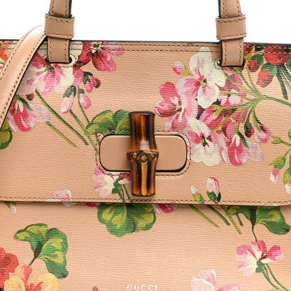 Gucci Shangai Calfskin Blooms Print Small Bamboo Daily Top Handle Bag Pink Apricot Multicolor 7 of 10