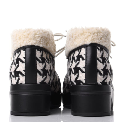 Gucci Optical Tweed Faux Shearling Houndstooth Victor Lace Up Ankle Boots 37.5 White Black 6 of 10