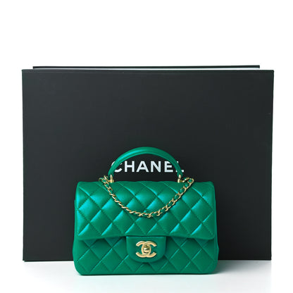 Chanel Iridescent Lambskin Quilted Mini Top Handle Rectangular Flap Green 11 of 11