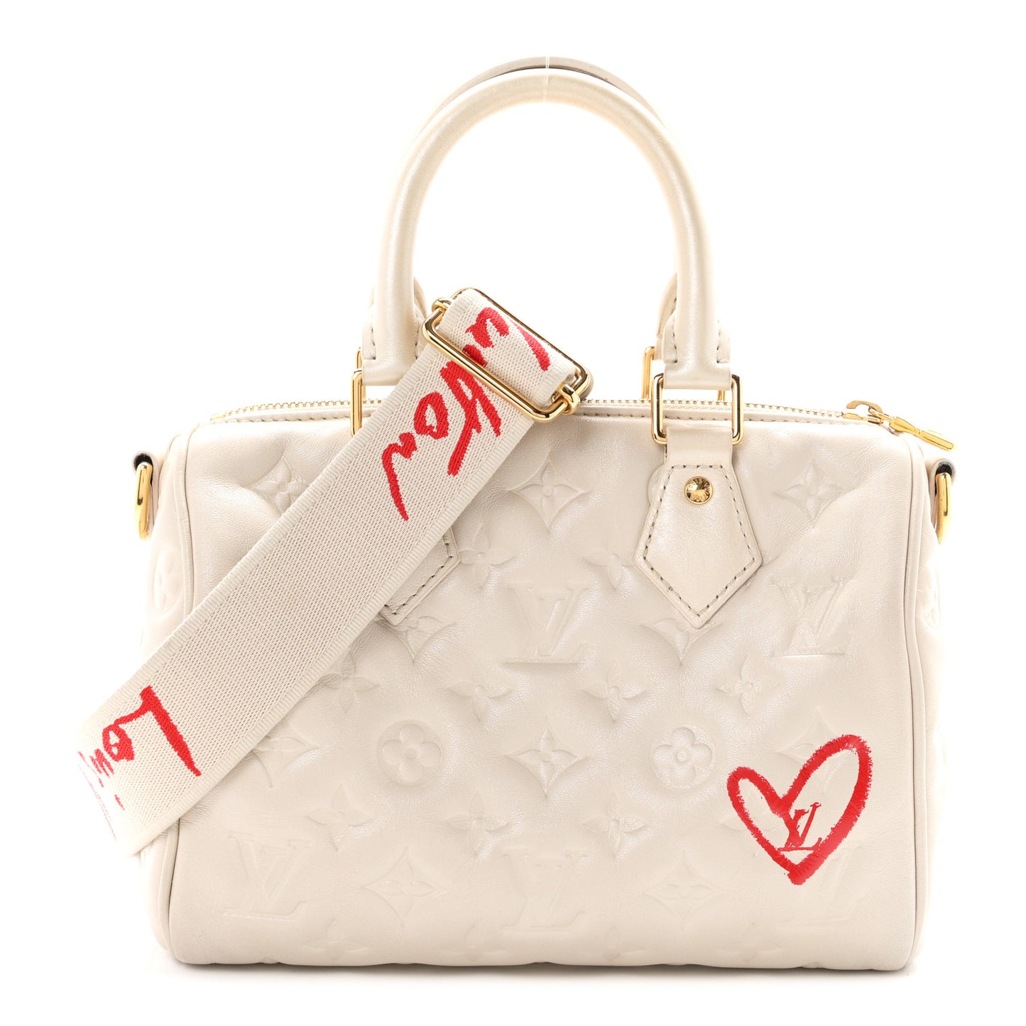 Lambskin Embossed Monogram Fall in Love Speedy 22 Bandouliere Ivory