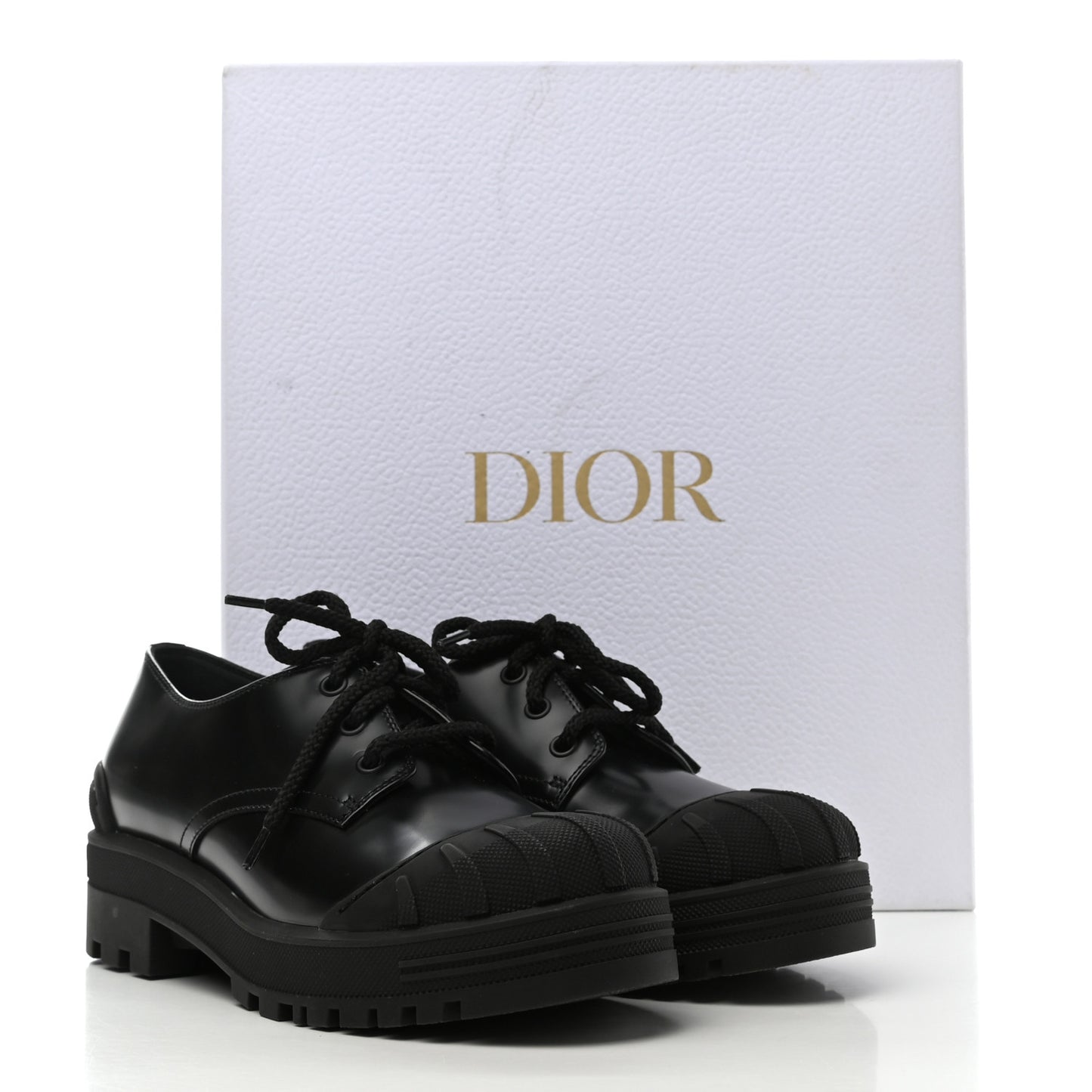 Brushed Calfskin Rubber Dioriron Derby Flat Shoes 8 Black