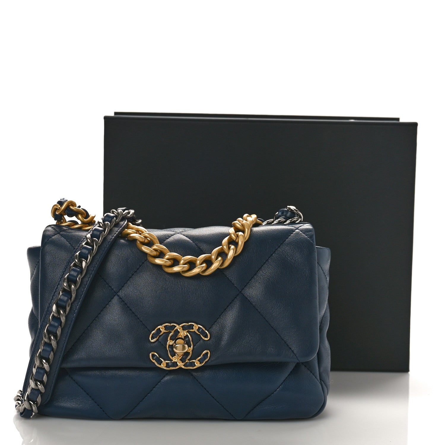Chanel Goatskin Quilted Medium Chanel 19 Flap Navy Blue 10 of 10