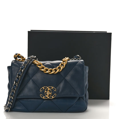 Chanel Goatskin Quilted Medium Chanel 19 Flap Navy Blue 10 of 10