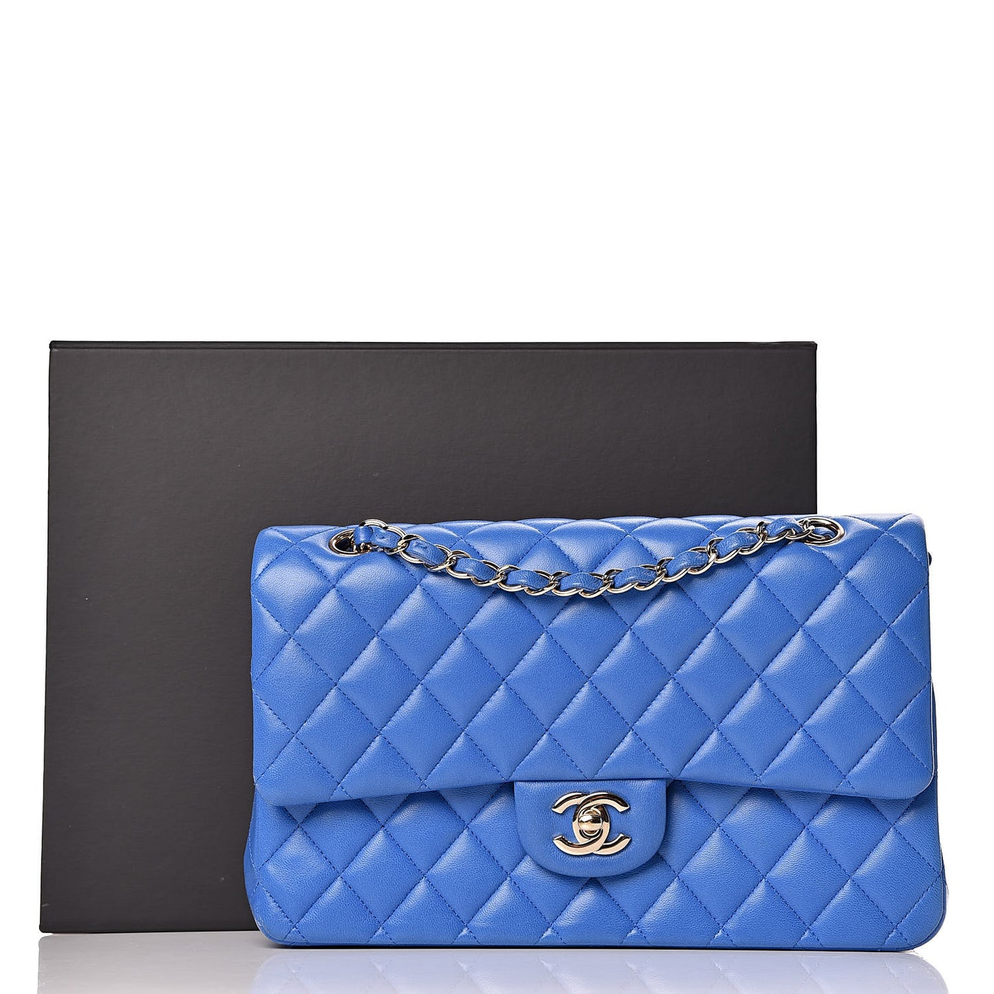 Lambskin Quilted Medium Double Flap Blue