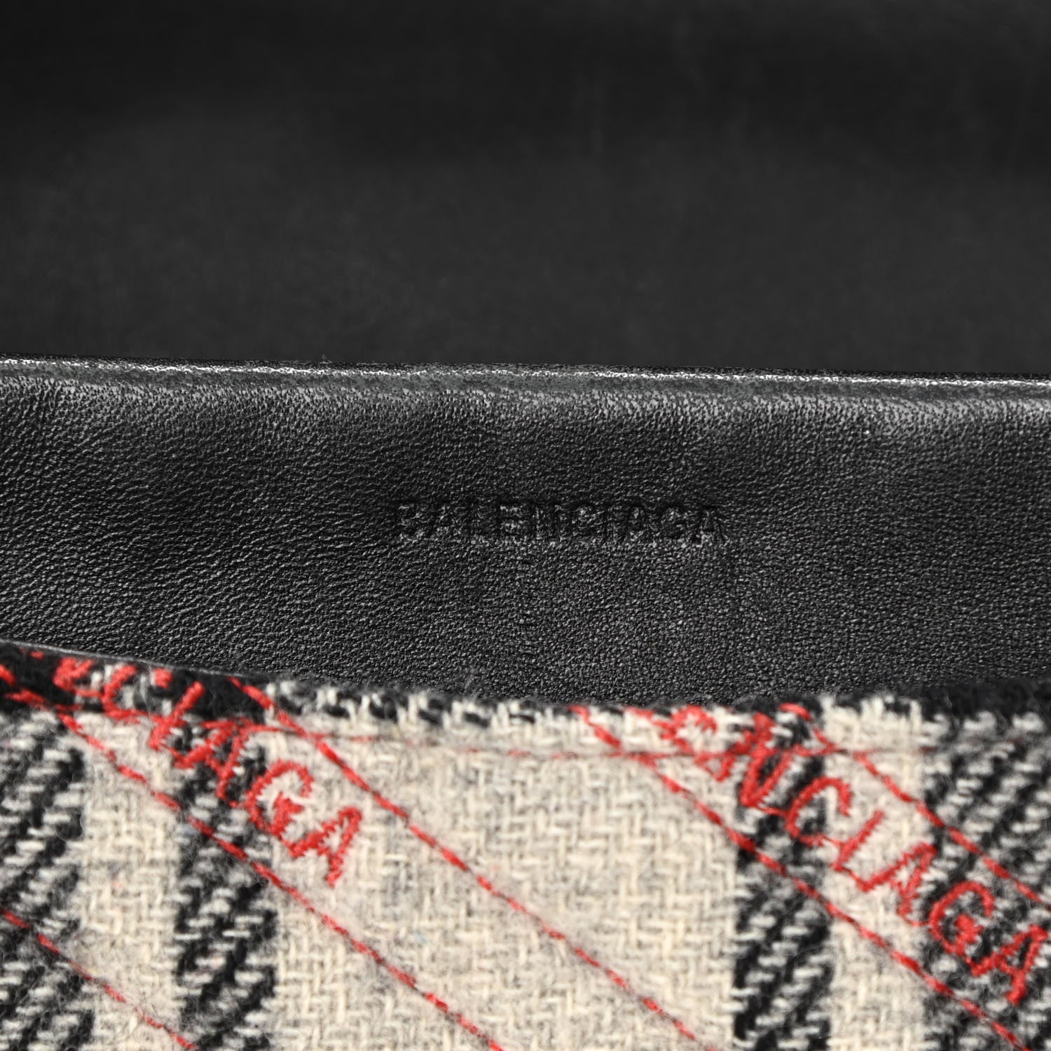 Balenciaga Wool Plaid Diagonal Allover Logo Matelasse M BB Round Shoulder Bag Black White Red 6 of 13