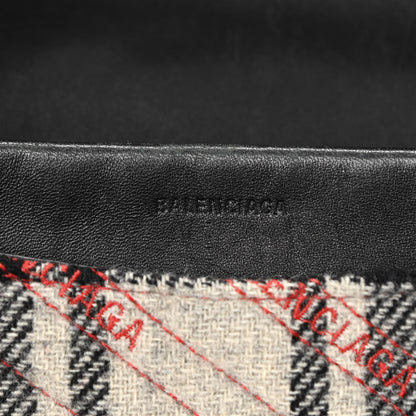 Balenciaga Wool Plaid Diagonal Allover Logo Matelasse M BB Round Shoulder Bag Black White Red 6 of 13