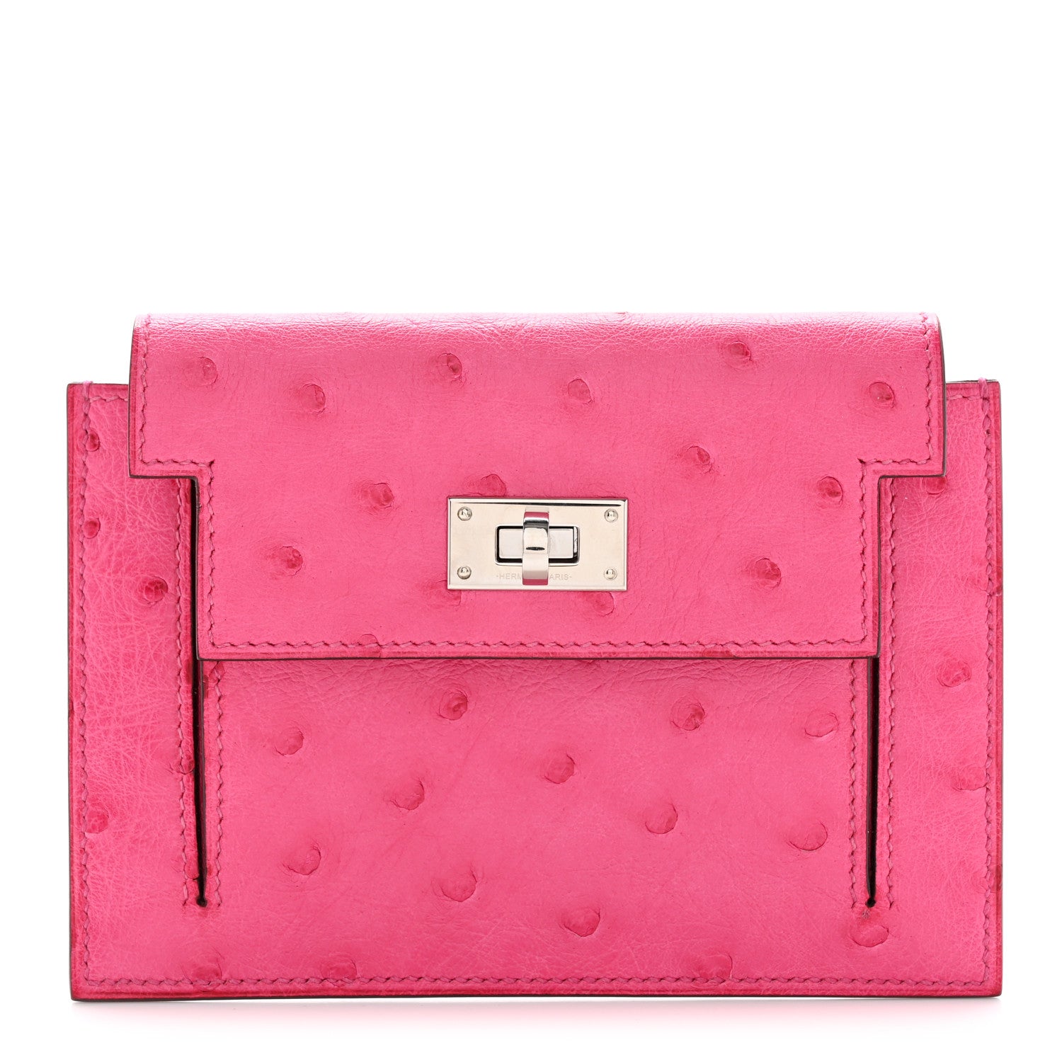 Hermes Ostrich Kelly Pocket Compact Wallet Rose Tyrien 1 of 8