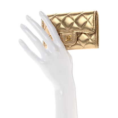 Chanel Metallic Lambskin Quilted Flap Card Holder Wallet Gold 2 of 8