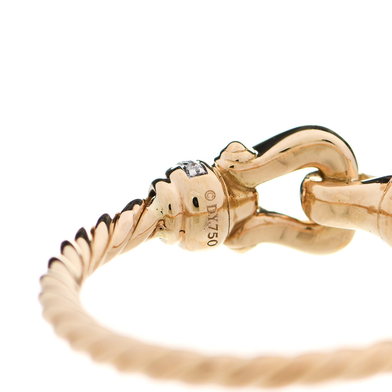 David Yurman 18K Yellow Gold Diamond Petite Buckle Cable Ring 53 6.5 4 of 6