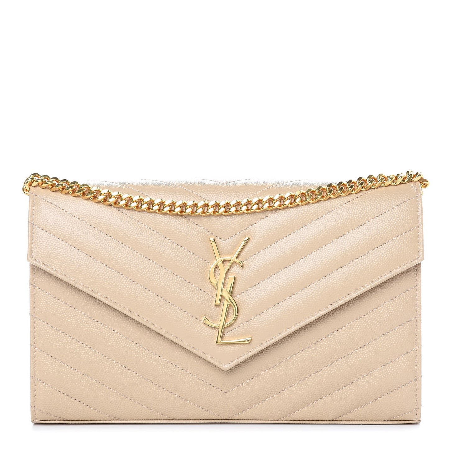 Grain De Poudre Matelasse Chevron Monogram Chain Wallet Nude Powder