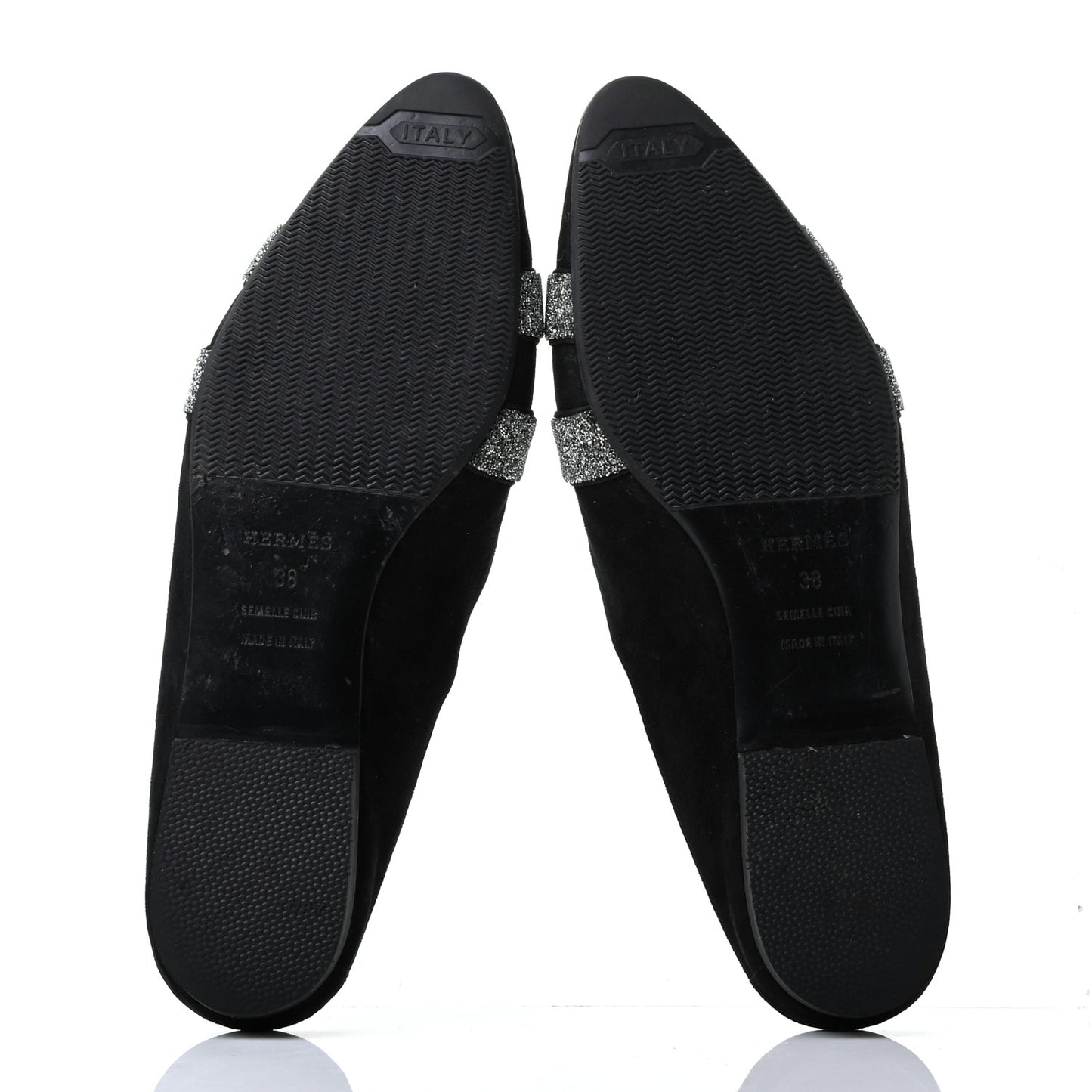 Suede Goatskin Crystal Roxane Mules 38 Gris Argente Black